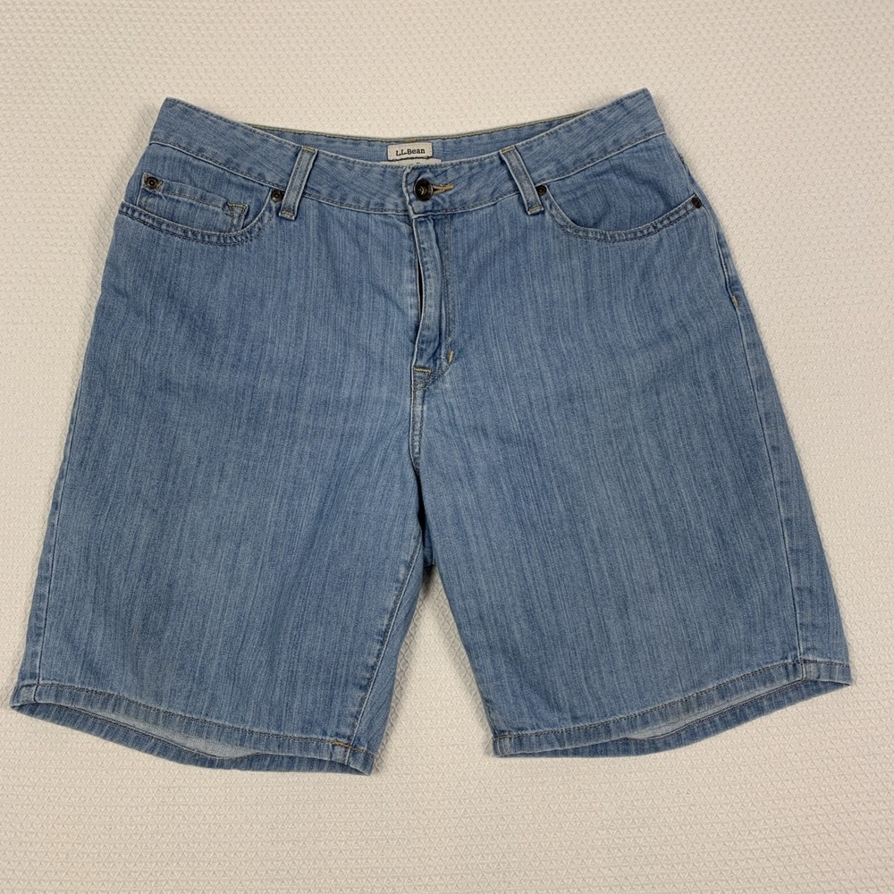 L.L. Bean Denim Bermuda Shorts Womens 12 Reg Classic Fit Blue High Rise 286350
